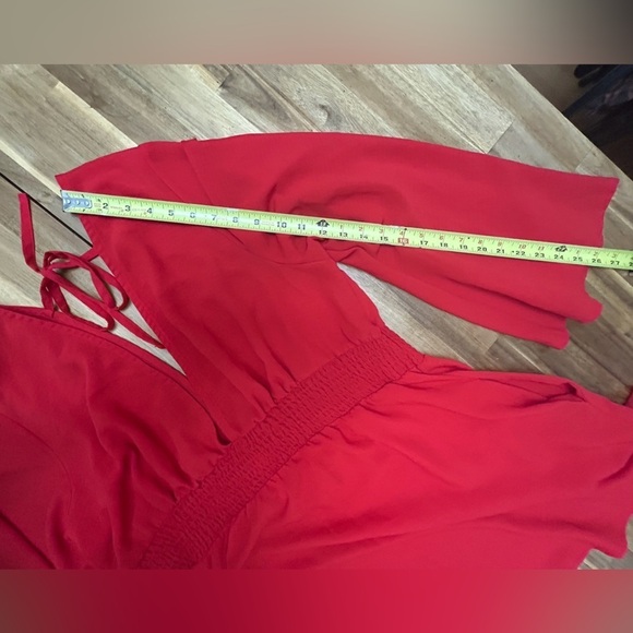 Cacique Swim Red Sheer Chiffon Tie Back Swim Dress Cover Up w/Pockets Sz 22/24 - Picture 7 of 9